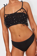 Black Beaded Crochet Crop Top