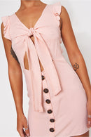 Lula Pink Tie Front Button Dress