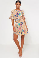 Beige Floral Shift Dress