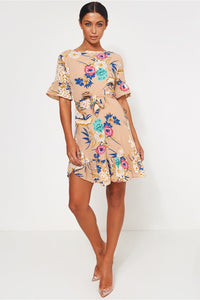 Beige Floral Shift Dress