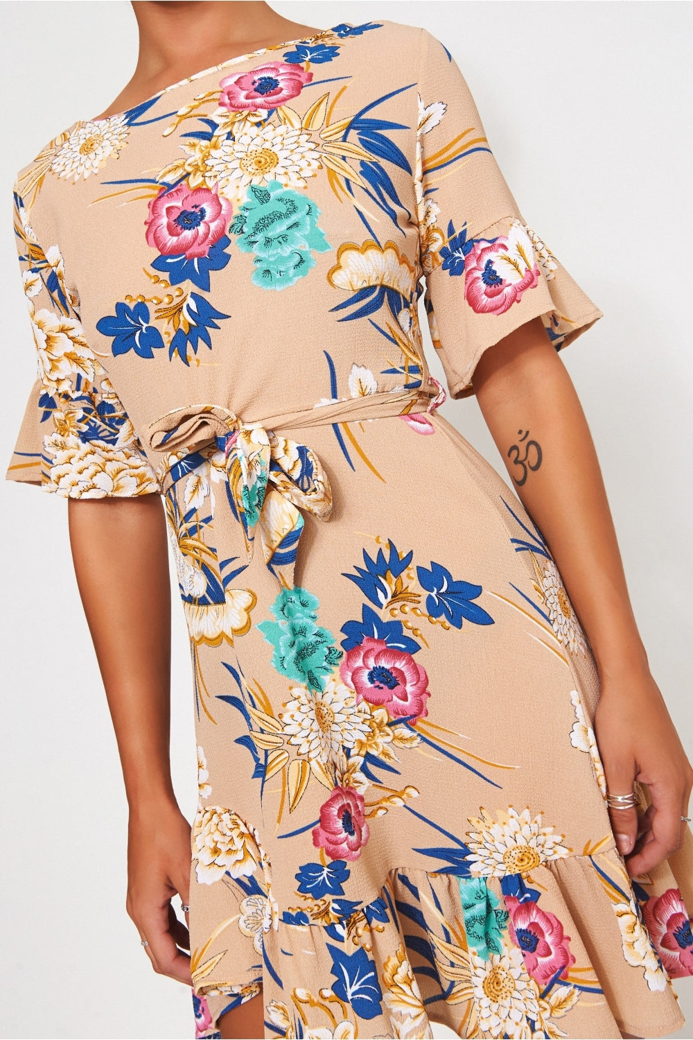 Beige Floral Shift Dress