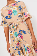 Beige Floral Shift Dress