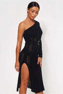 Cici Black Split Crochet Midi Dress