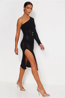 Cici Black Split Crochet Midi Dress