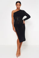 Cici Black Split Crochet Midi Dress