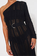 Cici Black Split Crochet Midi Dress