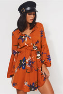 Rust Floral Mini Shirt Dress