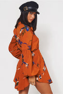 Rust Floral Mini Shirt Dress