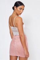 Pink Suede Lace Up Mini Skirt