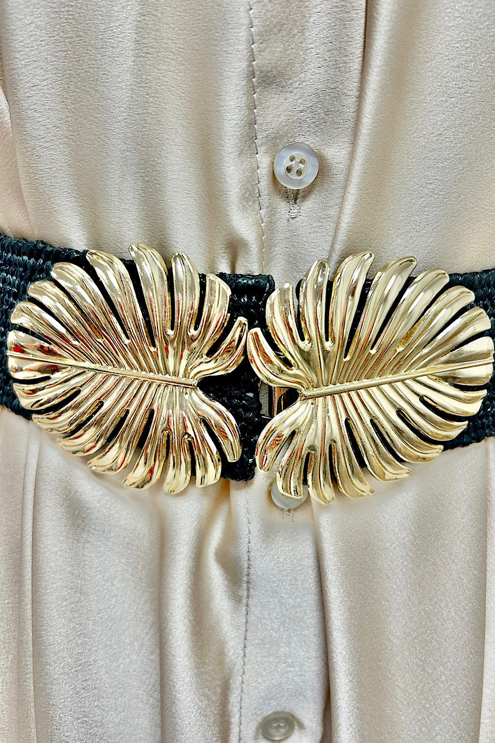 Pia Black Rattan Gold Leaf Belt