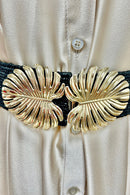 Pia Black Rattan Gold Leaf Belt