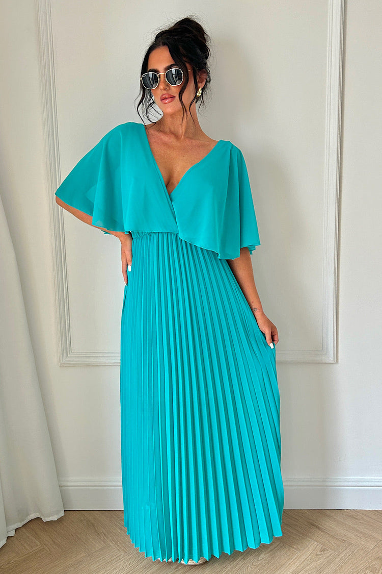 Santa Fe Dress, Long, Cap Sleeve, Fiesta Turquoise