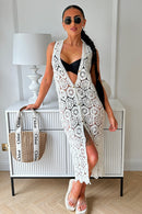 Dahlia White Sleeveless Crochet Midi Dress