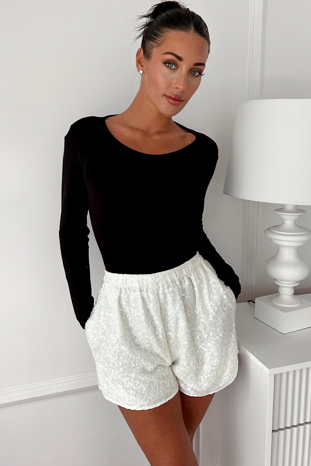 Mina White Sequin Shorts