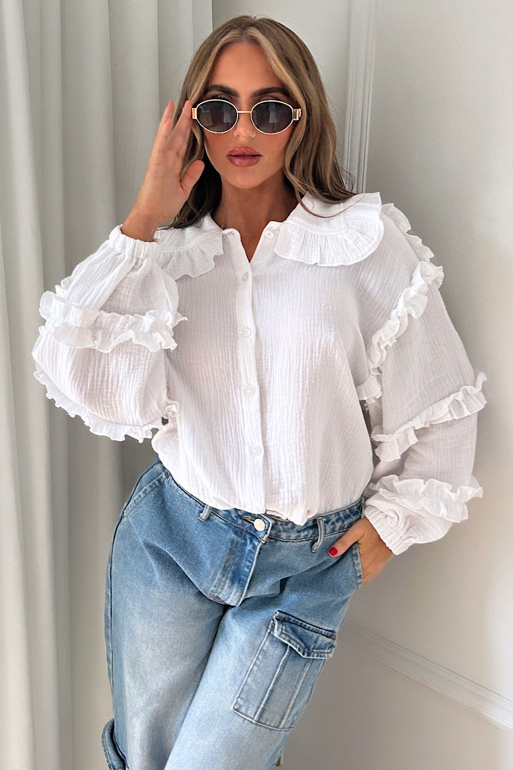 Positano White Frill Cheesecloth Shirt