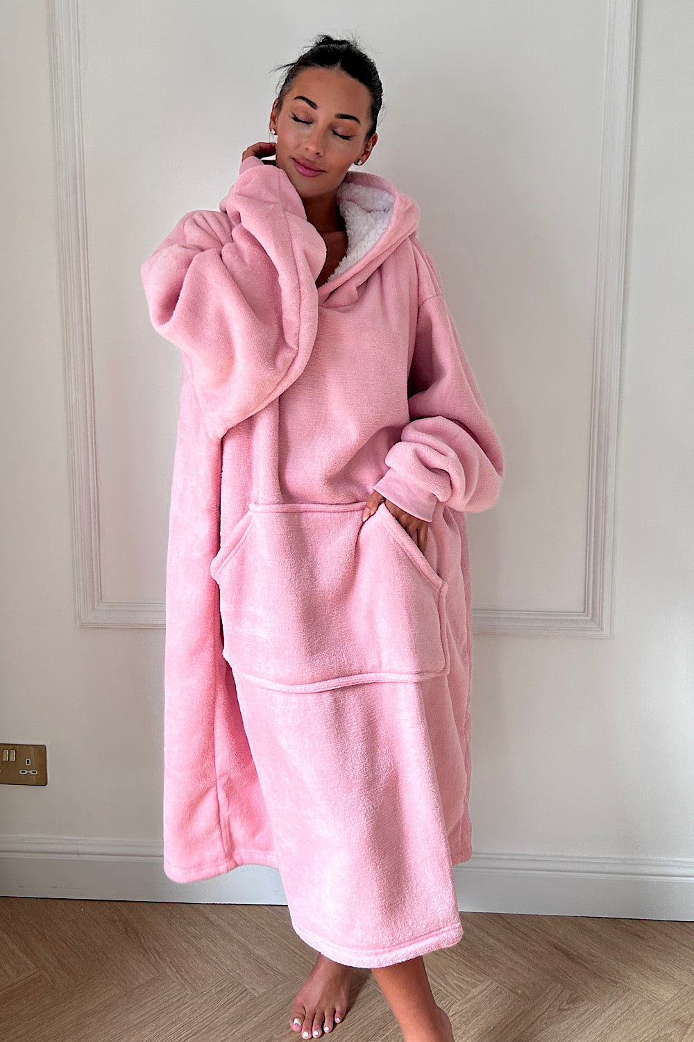Oversized Pink Long Sherpa Hoodie