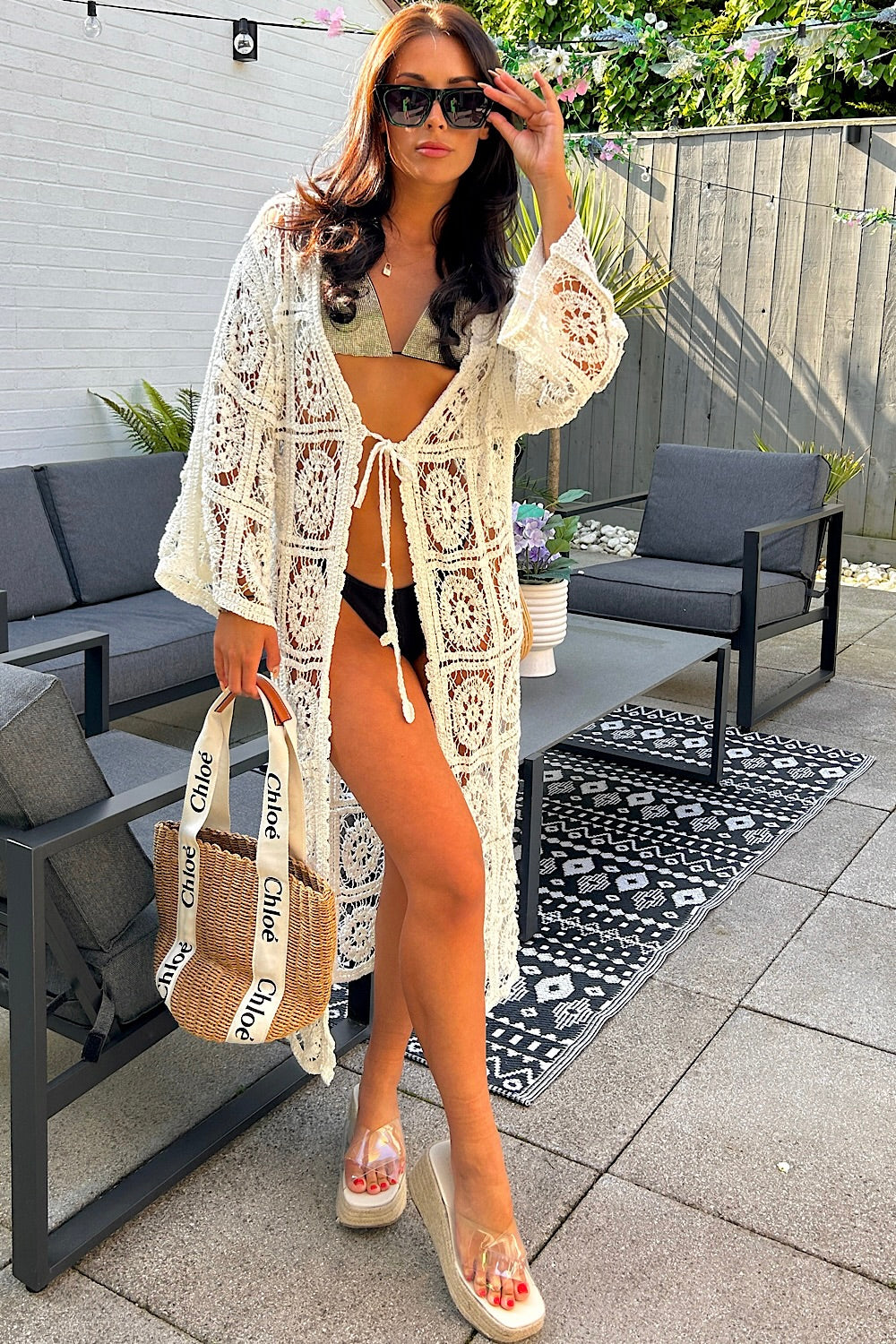 Bria White Crochet Kimono
