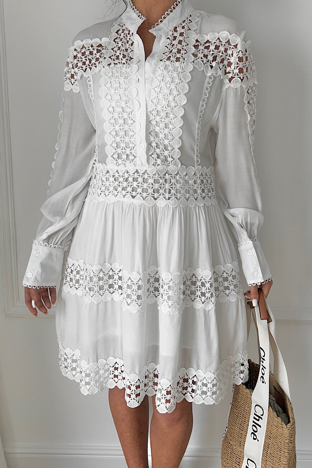 Bea White Button Smock Dress