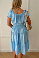 Raylee Blue Button Midi Dress