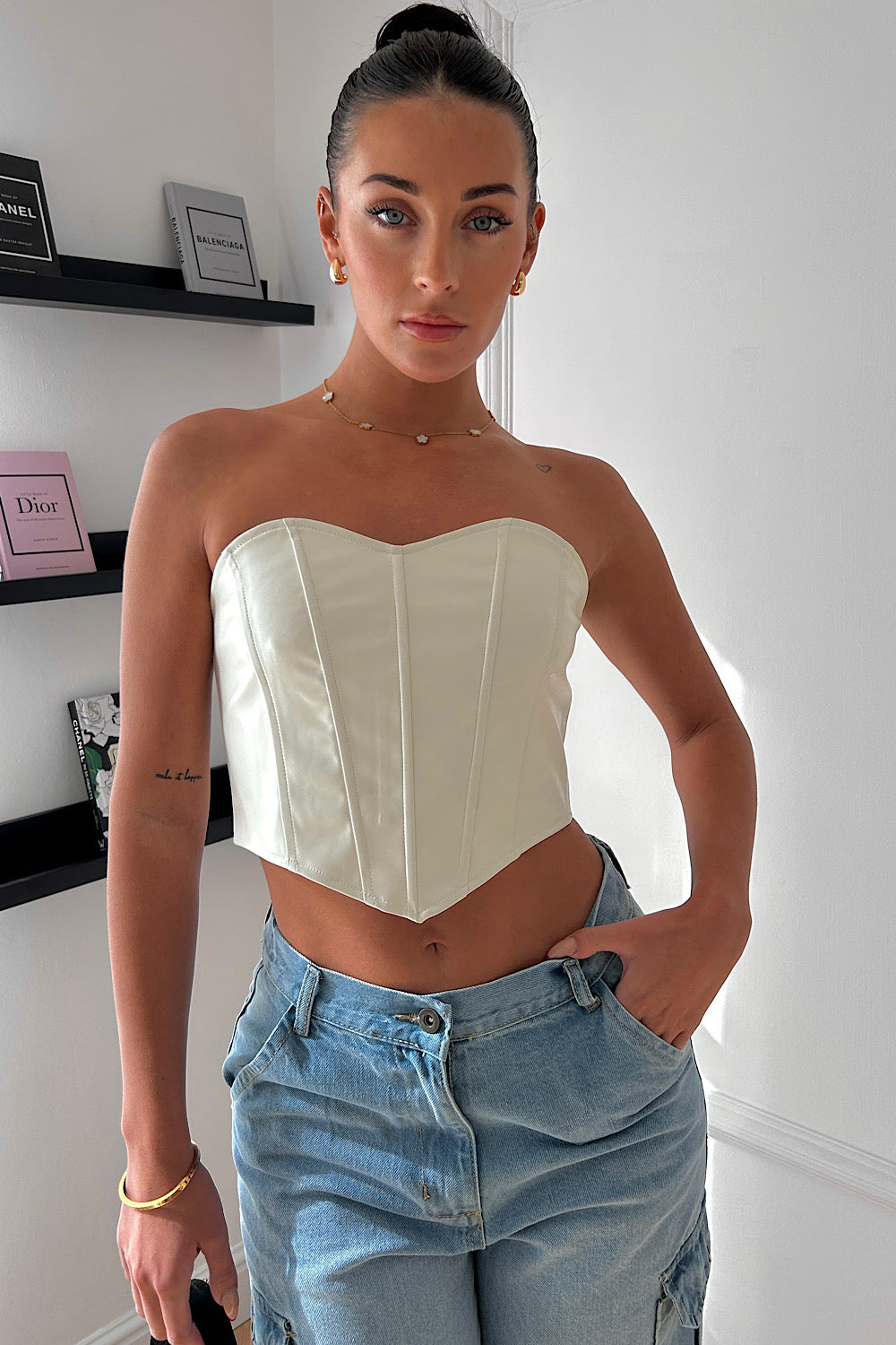 Laura White Leather Corset Top