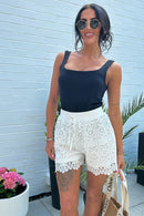 Cora White Floral Crochet Shorts