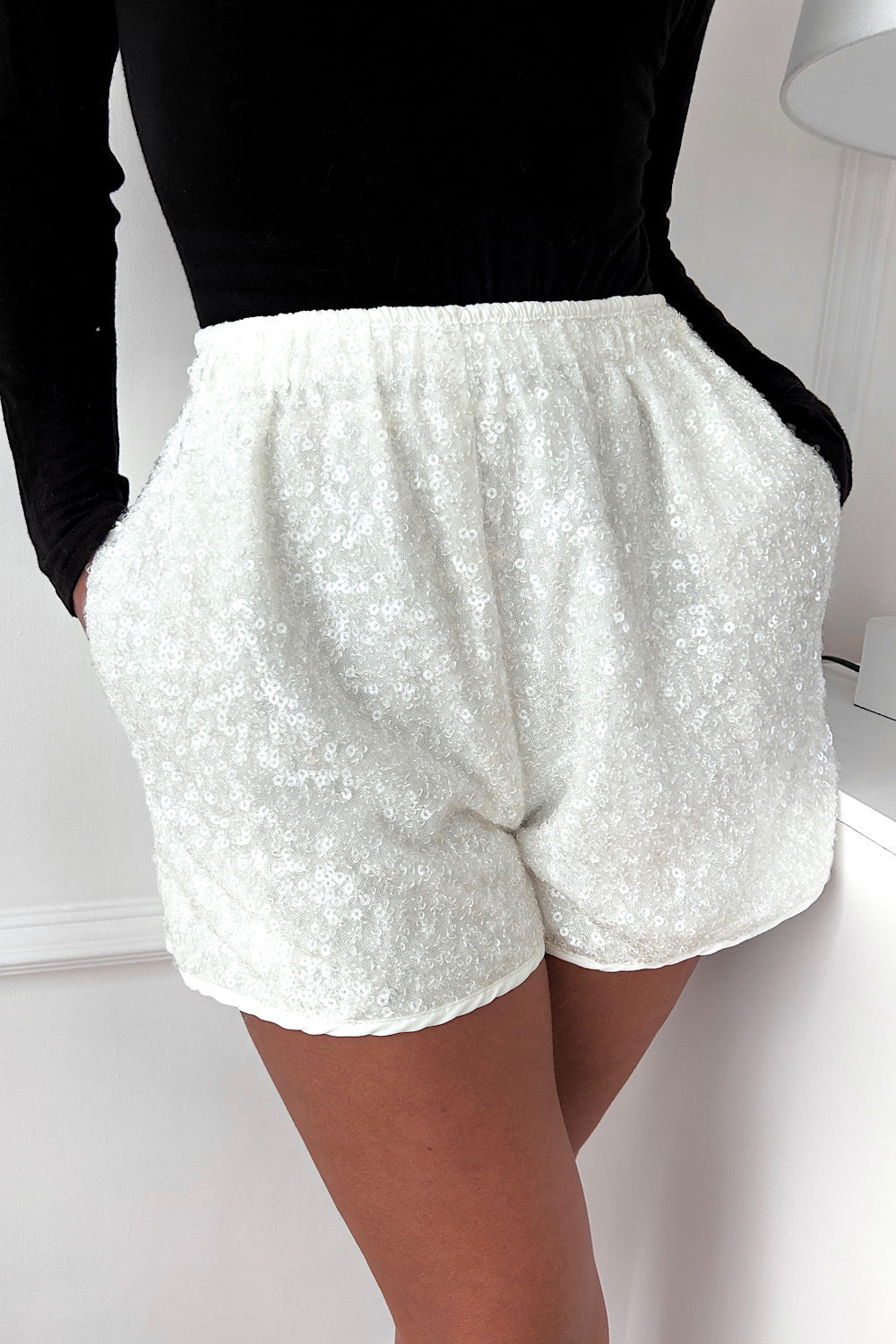 Mina White Sequin Shorts