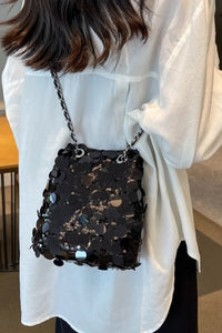 Allie Black Sequin Disc Bag