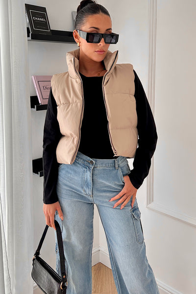 Lou Beige Faux leather Cropped Gilet