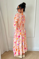 Pink V Front Swirl Maxi Dress