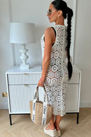 Dahlia White Sleeveless Crochet Midi Dress