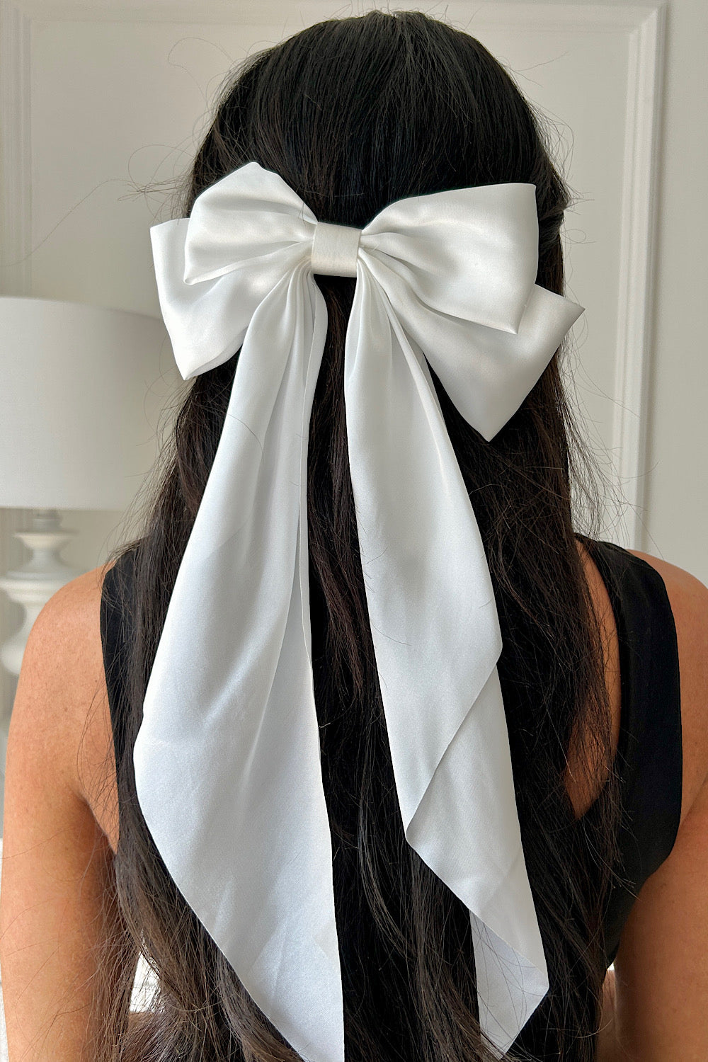 Amy White Satin Large Hair Bow Clip