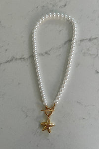 Lila Pearl Starfish T-Bar Necklace