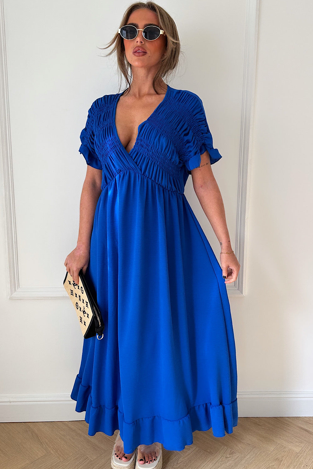 Elycia Royal Blue Ruched Maxi Dress