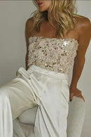 Rosa Beige Sequin Bandeau Crop Top