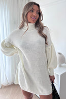 Sienna White Balloon Sleeve Jumper Dress