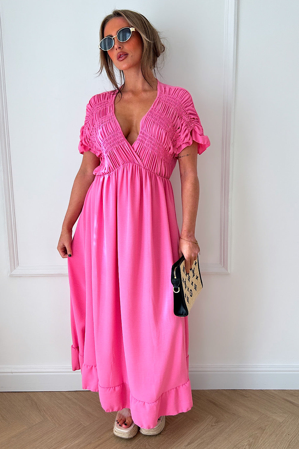 Elycia Pink Ruched Maxi Dress