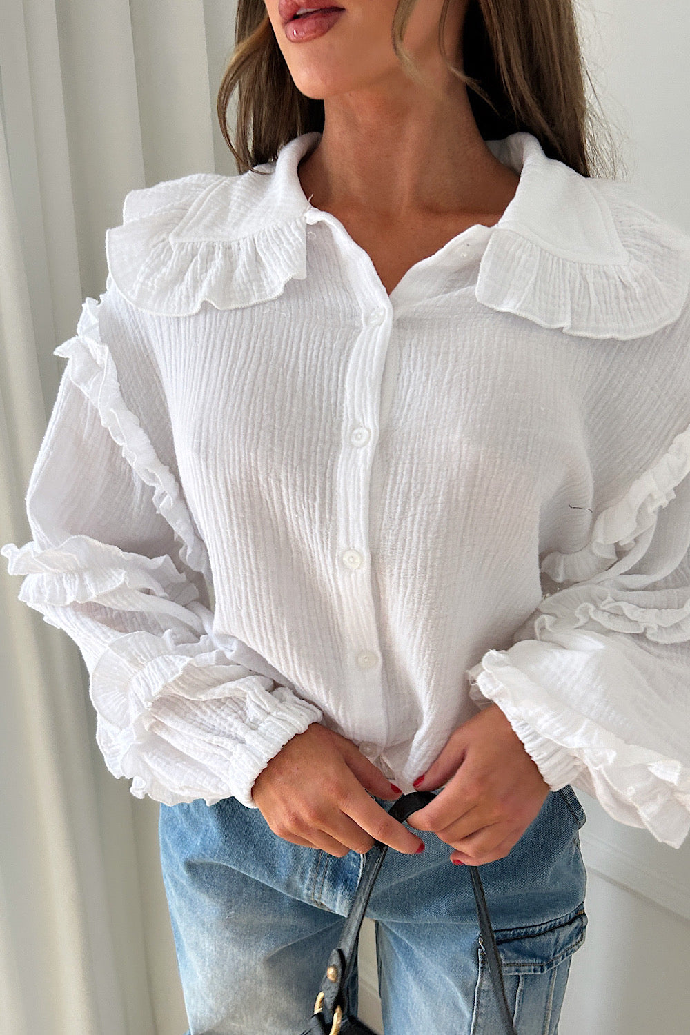 Positano White Frill Cheesecloth Shirt