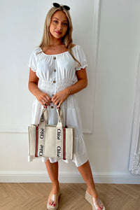 Raylee White Button Midi Dress