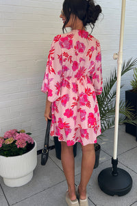 Ella Pink & Red Tropical Dress