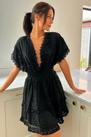 Millie Black Lace Tassel V-Neck Dress