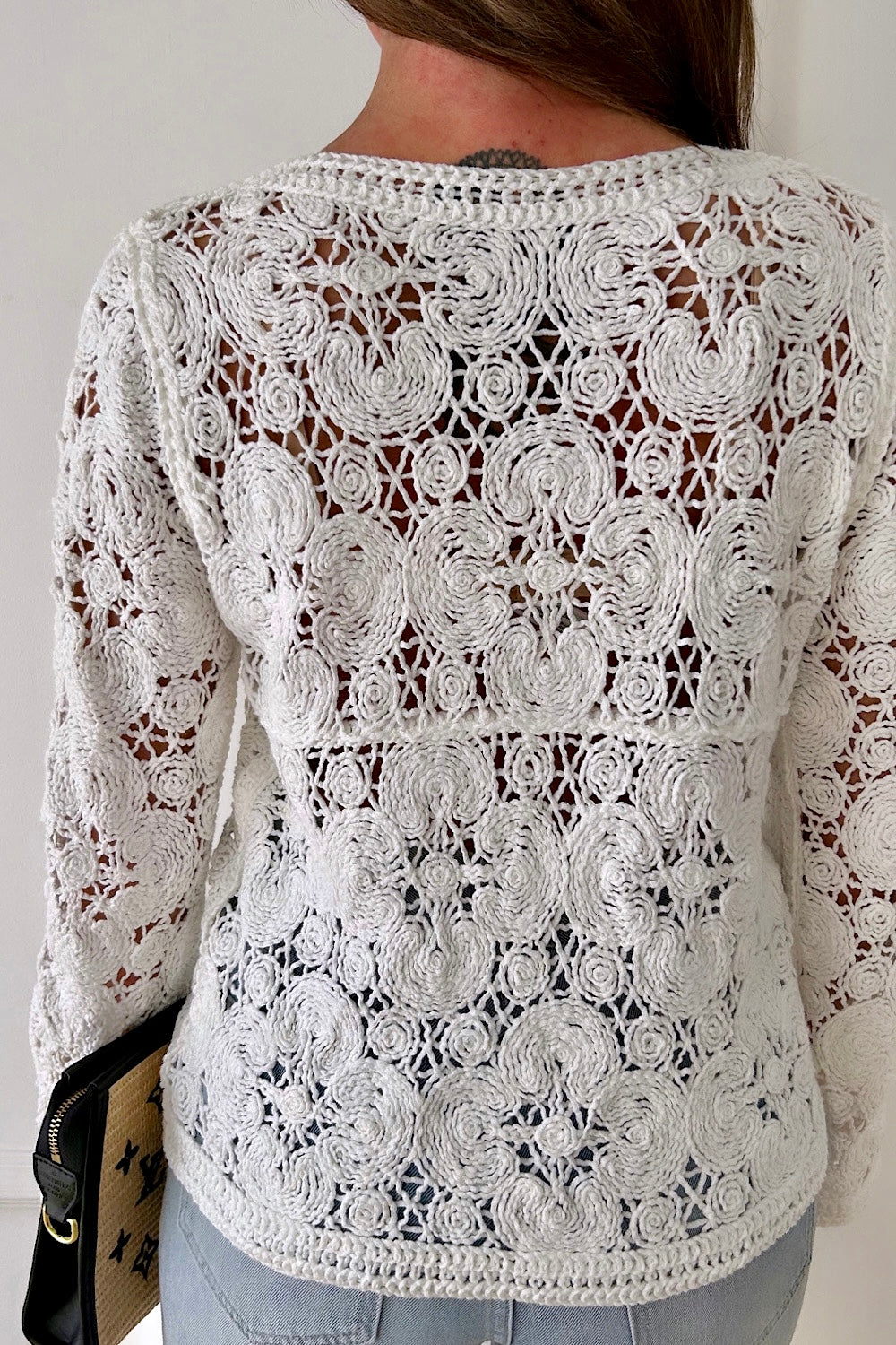 Bayley White Crochet Button Cardigan