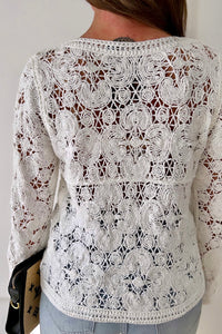 Bayley White Crochet Button Cardigan