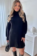 Sienna Black Balloon Sleeve Jumper Dress