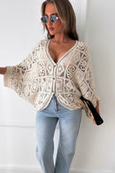 Naomi Beige Crochet Button Cardigan