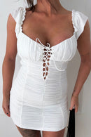 Lia White Ruched Bodycon Dress