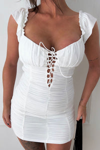 Lia White Ruched Bodycon Dress