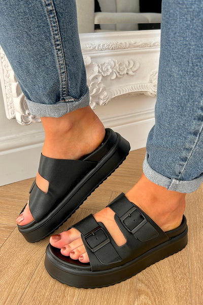 Amber Black Double Buckle Platform Sandals