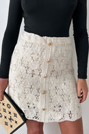 Tara Beige Crochet Button Mini Skirt