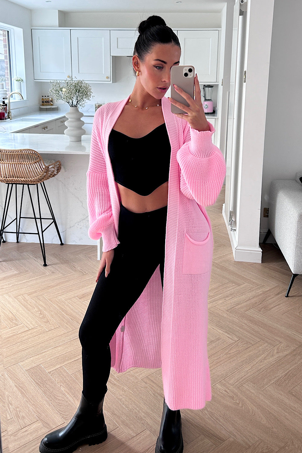 Bren Pink Balloon Sleeve Maxi Cardigan