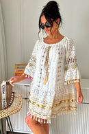 Hudson Gold Boho Crochet Tassel Dress